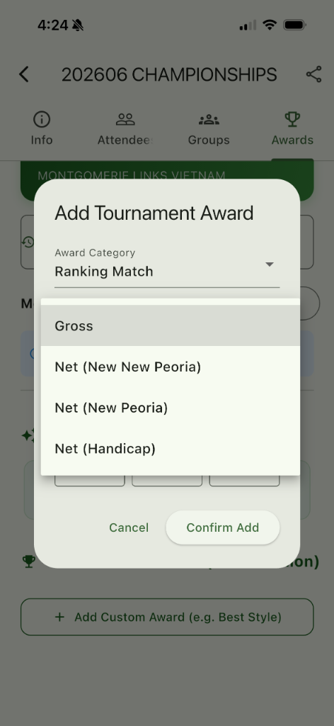 Add Tournament Award